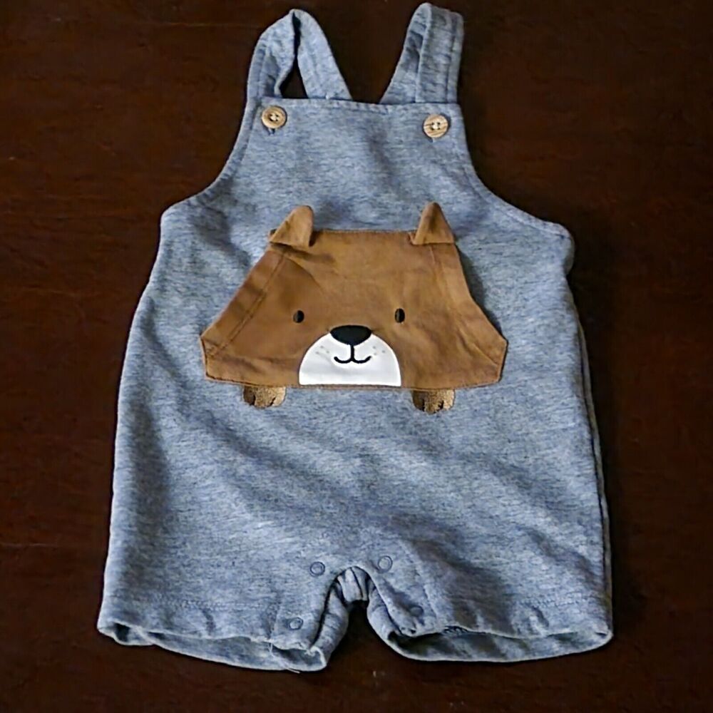 Teddy Bear Baby Overalls Romper Unisex Size 9M Pop Out Design